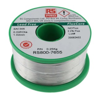 RND Lead-Free Solder Wire 1.01 mm Diameter, 217 °C Melting Point, Rosin Based Flux 800-7655
