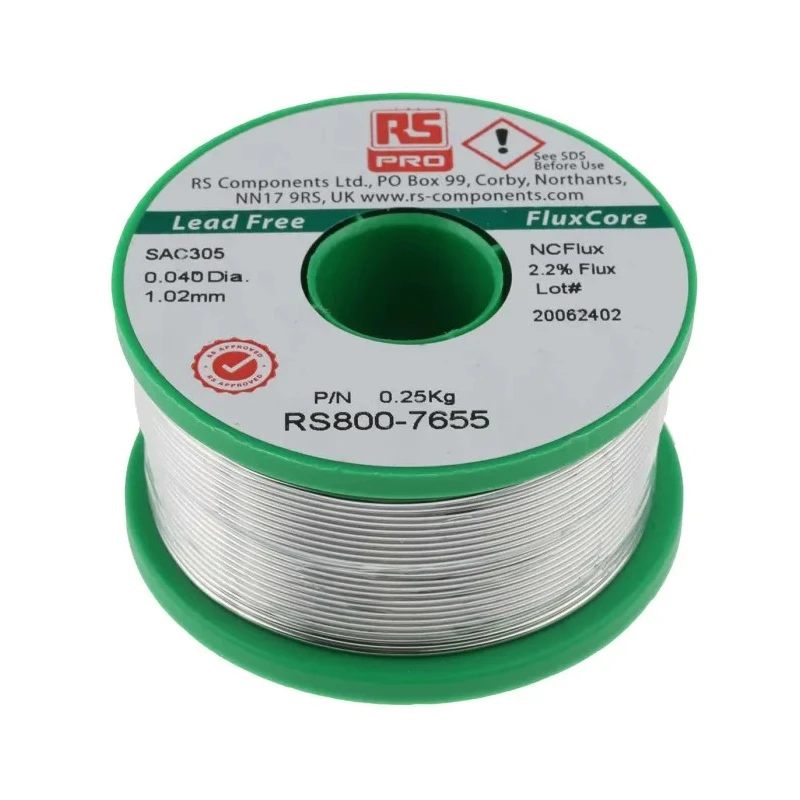 RND Lead-Free Solder Wire 1.01 mm Diameter, 217 °C Melting Point, Rosin Based Flux 800-7655