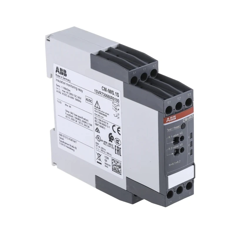 ABB Insulation Monitoring Relay 3 Phase 1 Phase SPDT Screw Terminals DIN Rail Mount 240 V AC/DC 1SVR730660R0100 CM-IWS.1S