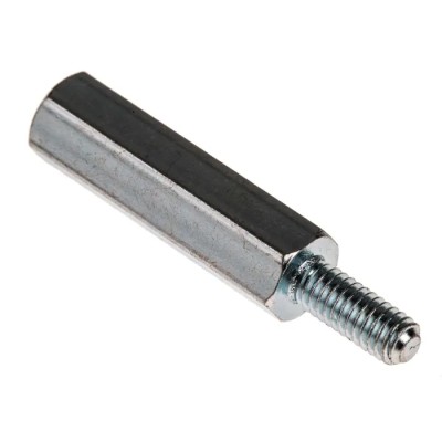 RS PRO Zinc Plated Steel Hexagonal Threaded M4 Standoff, 25 mm Body Length, 10 mm Stud Length 806-6604