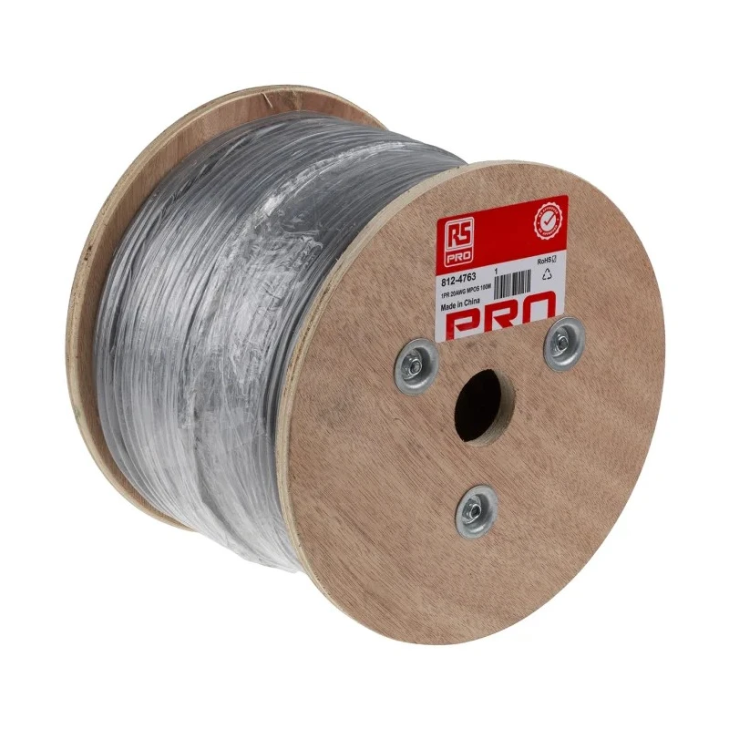 RS PRO Data Cable 1 Pair 2 Cores 0.56 mm² 100 m Grey Polyvinyl Chloride Sheath 300V 812-4763