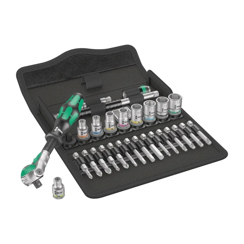 Wera 28-Piece 1/4 in Zyklop Socket Set Chrome Molybdenum Steel Czech Republic 05004016001