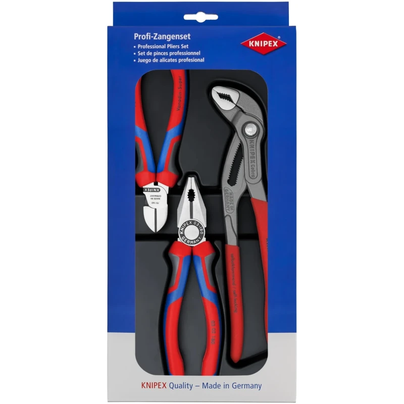 Knipex 3-Piece Plier Set with Combination Pliers, Cutters, Water Pump Pliers, Ergonomic Handles 00 20 09 V01