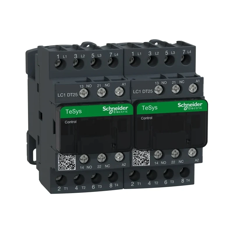 Schneider Electric TeSys Deca Reversing Contactor 120V AC Coil 4-Pole 25A 690V AC 4 NO 2 Auxiliary Contacts DIN LC2DT25G7