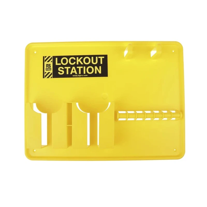 RS PRO 7 Padlock Lockout Station, Polyvinyl Chloride, 293mm Width, 40mm Height, 40mm Depth, Yellow 818-8082
