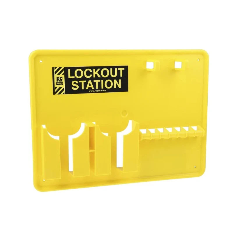 RS PRO 7 Padlock Lockout Station, Polyvinyl Chloride, 293mm Width, 40mm Height, 40mm Depth, Yellow 818-8082