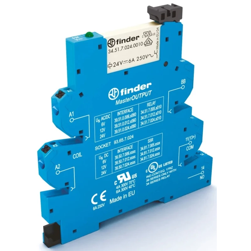 Finder 39 Series Interface Relay DIN Rail Mount 6V ac/dc Coil SPST 35mA 39.51.0.006.0060