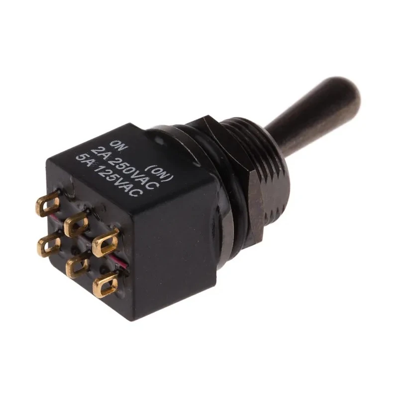 RS PRO Toggle Switch PCB Mount On-On DPDT 28V dc 5A 250V ac Solder Terminal Brass Actuator 18mm 820-0508