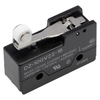Omron DZ Series Short Hinge Roller Lever Limit Switch, DPDT Contact Configuration, Snap Action, 250V AC, 10A DZ-10GV22-1B