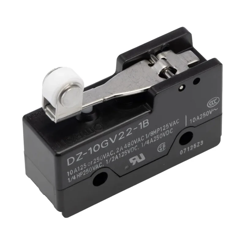 Omron DZ Series Short Hinge Roller Lever Limit Switch, DPDT Contact Configuration, Snap Action, 250V AC, 10A DZ-10GV22-1B