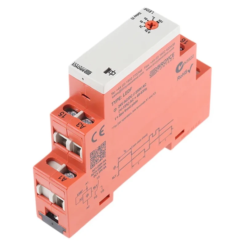 Broyce Control LEDF Series DIN Rail Timer Relay, 1-Contact, 24 V dc 230 V ac, 24 V ac, 0.5 LEDF 24VAC/DC/230VAC. 0.5-10 Sec