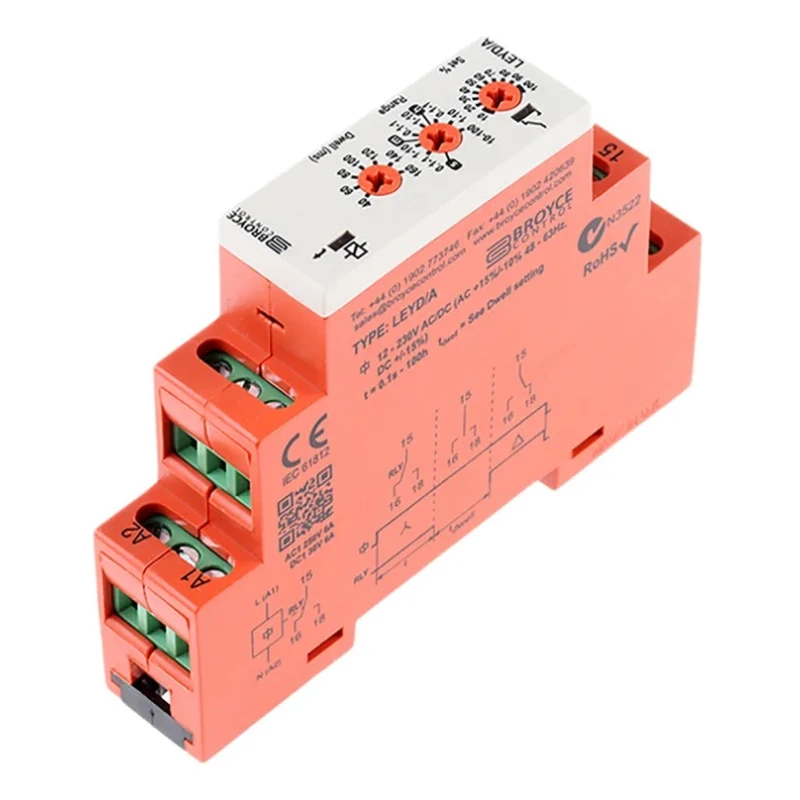 Broyce Control LEYD Series DIN Rail Timer Relay, 1-Contact, 230 V DC 12 V AC 230 V AC, 0.1 s to 100 h LEYD/A 12-230V AC/DC