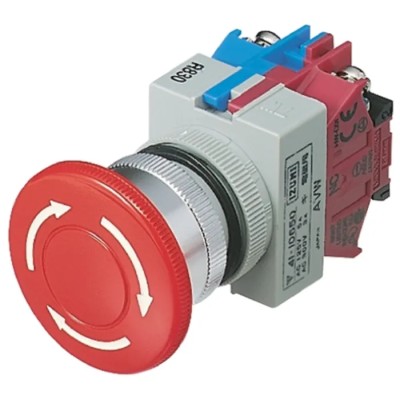 Idec TW Series Twist Release Emergency Stop Push Button Panel Mount 22mm Cutout 1 NC IP65 AVW401-R