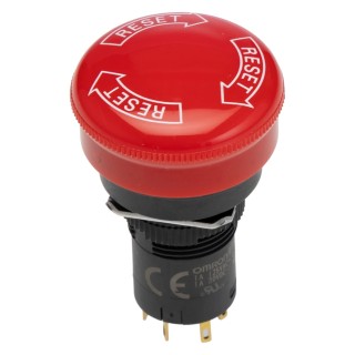 Omron Emergency Stop Push Button Panel Mount, Twist Release, 16 mm Cutout, 3 NC Contacts, IP65 A165E-S-03U