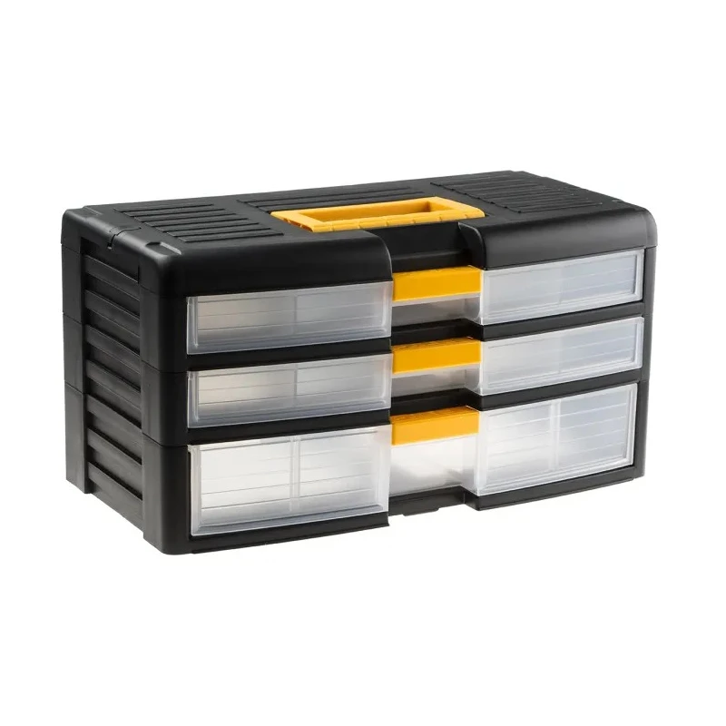 RS PRO Drawer Storage Unit 3 Polypropylene Black 203 mm x 391 mm x 197 mm 838-6554