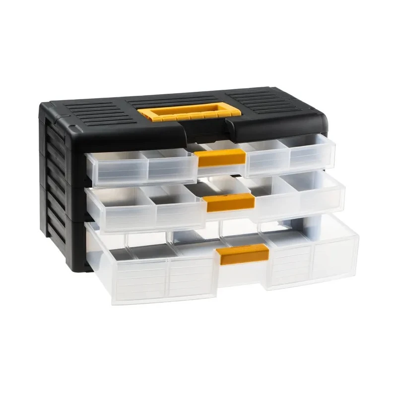 RS PRO Drawer Storage Unit 3 Polypropylene Black 203 mm x 391 mm x 197 mm 838-6554
