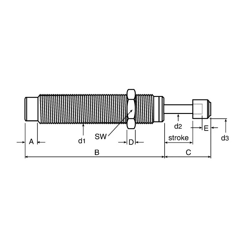 ACE Shock Absorber M10 x 1 Thread Size, 43 mm Body Length, 57.6 mm Overall Length, 6 mm Stroke Length MC25EUM