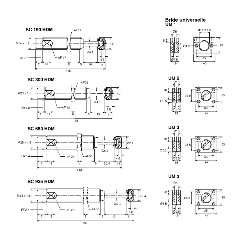 ACE Shock Absorber Self Compensating Soft Contact 138 mm Body Length 189 mm Overall Length 40 mm Stroke Length SC925EUM-2