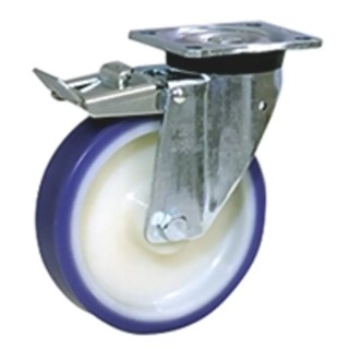LAG Braked Swivel Castor, 450 kg Load Capacity, 200 mm Polyurethane Wheel, Stainless Steel Fork 36027FR
