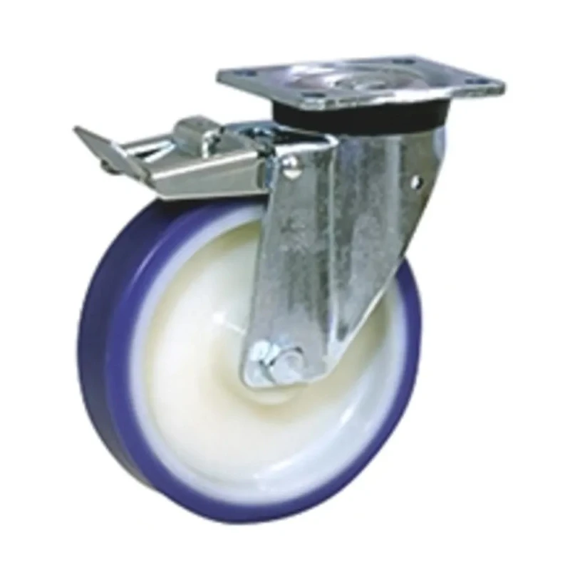 LAG Braked Swivel Castor, 450 kg Load Capacity, 200 mm Polyurethane Wheel, Stainless Steel Fork 36027FR