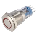 Bulgin Illuminated Push Button Switch, Latching, Panel Mount, 16.2 mm Cutout, DPDT Contact, Red LED, 250 V AC MP0045