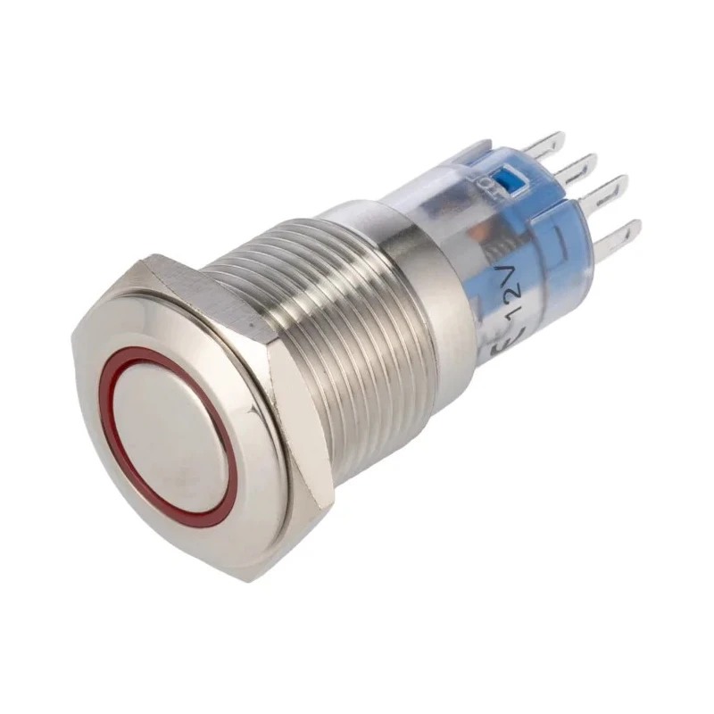 Bulgin Illuminated Push Button Switch, Latching, Panel Mount, 16.2 mm Cutout, DPDT Contact, Red LED, 250 V AC MP0045