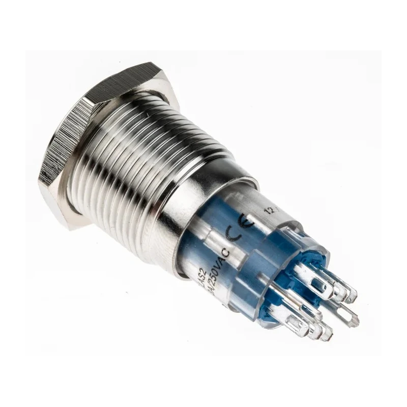 Bulgin Illuminated Push Button Switch, Latching, Panel Mount, 16.2 mm Cutout, DPDT Contact, Red LED, 250 V AC MP0045