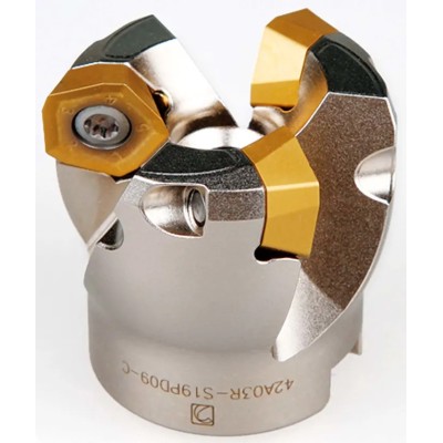 Pramet 19° Face Mill 80 mm Diameter, Bore 27 mm, 5 Inserts, 2 mm Cut Depth, Height 50 mm 80A05R-S19PD09-C