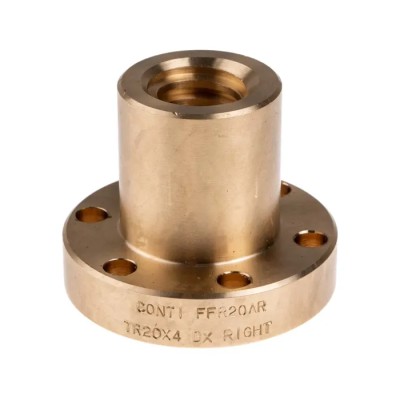 RS PRO Flanged Round Nut for Lead Screw 4 mm Lead Size, 20 mm Shaft Diameter, Bronze, 44 mm Length 862-5339