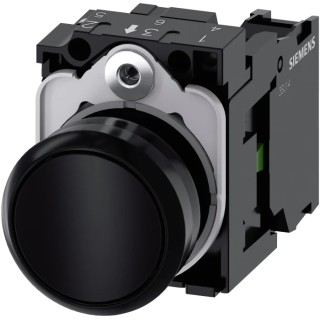 Siemens SIRIUS ACT 3SU11 Series Push Button Complete Unit, Panel Mount, 22mm Cutout, Black, SPST, IP66 3SU1100-0AB10-1BA0