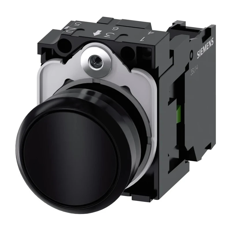 Siemens SIRIUS ACT 3SU11 Series Push Button Complete Unit, Panel Mount, 22mm Cutout, Black, SPST, IP66 3SU1100-0AB10-1BA0