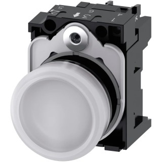 Siemens Panel Mount White LED Pilot Light SIRIUS ACT 3SU11, 22 mm Cutout, 24 V ac/dc, IP66 IP69K IP67 3SU1102-6AA60-1AA0