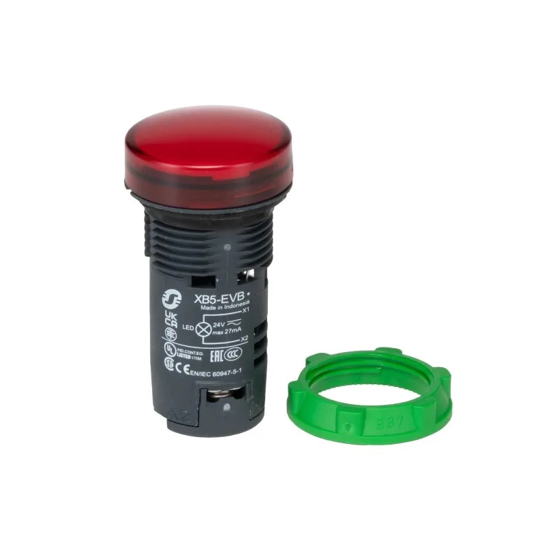 Schneider Electric Panel Mount Red LED Pilot Light 24V AC/DC 22 mm Cutout IP66 Harmony XB5 XB5EVB4