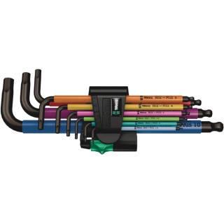 Wera 9 Piece L Metric Hex Key Set, Hex Size 1.5 to 10 mm, Steel, Black Finish 05073593001