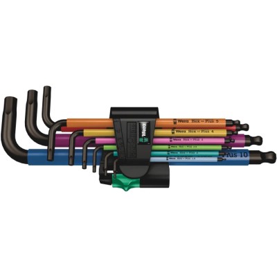 Wera 9 Piece L Metric Hex Key Set, Hex Size 1.5 to 10 mm, Steel, Black Finish 05073593001