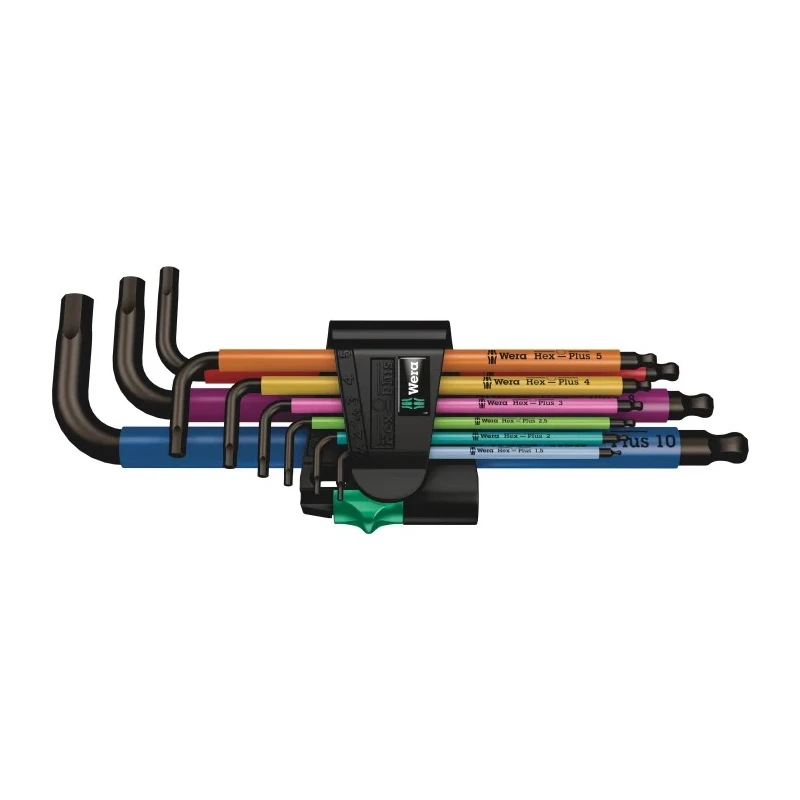 Wera 9 Piece L Metric Hex Key Set, Hex Size 1.5 to 10 mm, Steel, Black Finish 05073593001