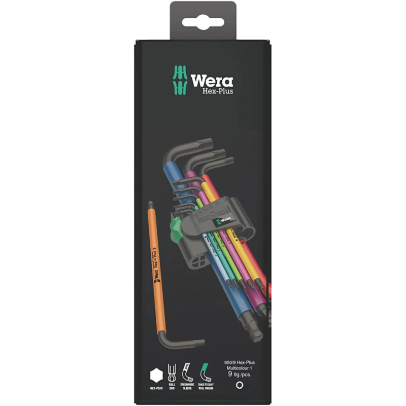 Wera 9 Piece L Metric Hex Key Set, Hex Size 1.5 to 10 mm, Steel, Black Finish 05073593001