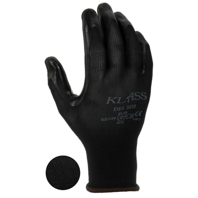 RS PRO Black Polyester Work Gloves Size 9 Nitrile Coating 869-1578