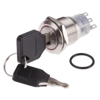 RS PRO Stainless Steel IP40 Key Switch, SPDT, 5A 3-Way, Latching Operation, Panel Cut-Out 19.2 mm IP40
