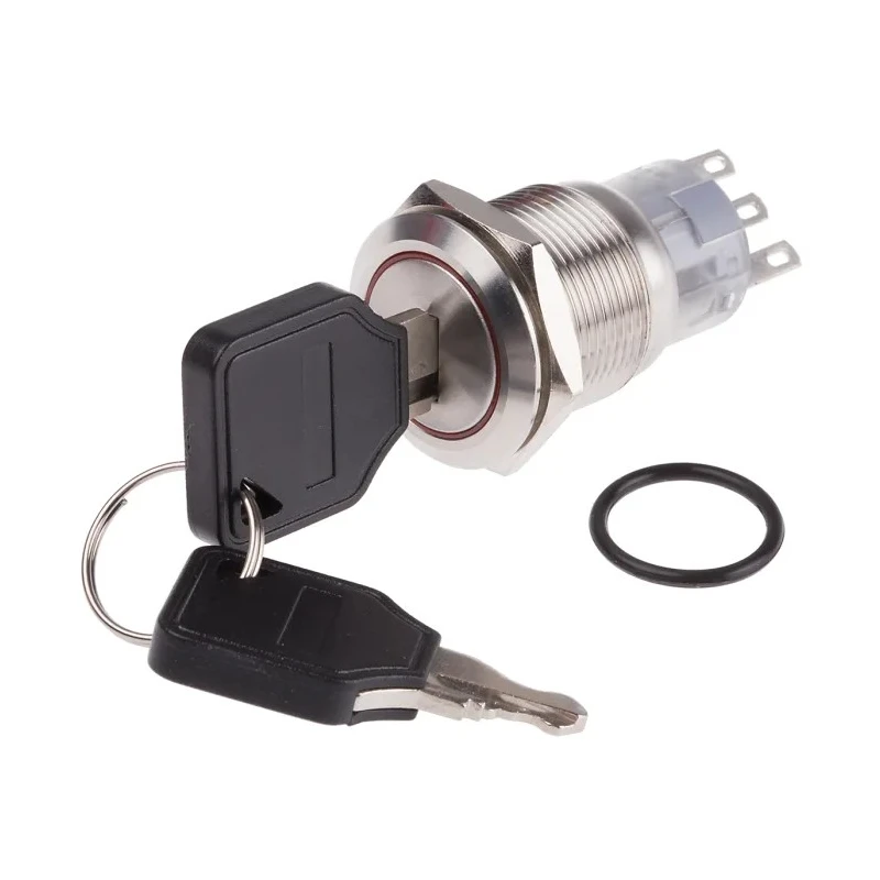 RS PRO Stainless Steel IP40 Key Switch, SPDT, 5A 3-Way, Latching Operation, Panel Cut-Out 19.2 mm IP40