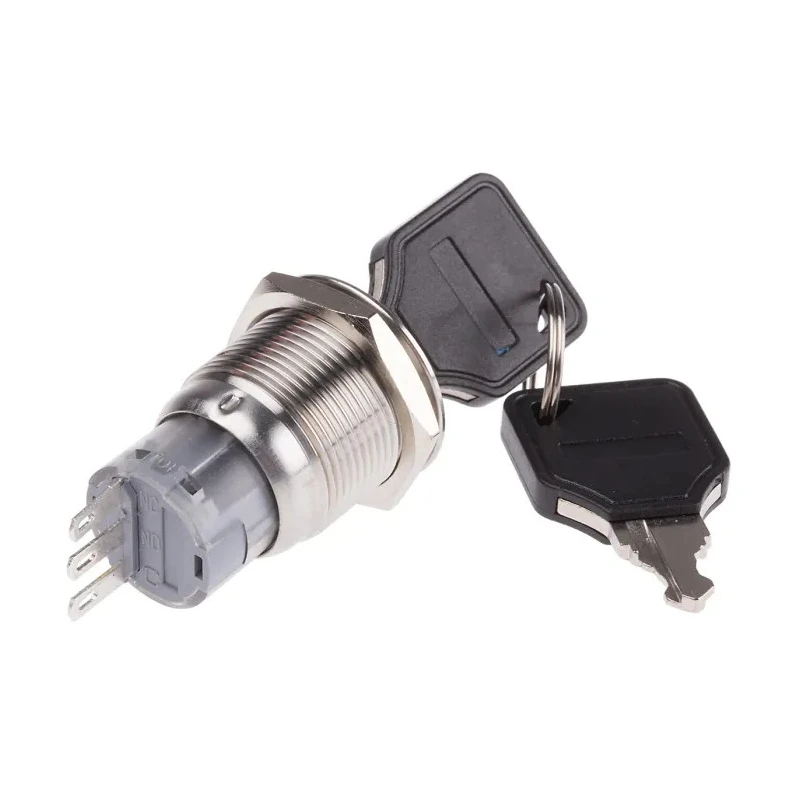 RS PRO Stainless Steel IP40 Key Switch, SPDT, 5A 3-Way, Latching Operation, Panel Cut-Out 19.2 mm IP40