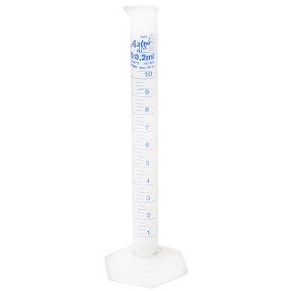 RS PRO Polymethylpentene Measuring Cylinder 10ml Transparent Thermoplastic PMP Material Hexagonal Base 140mm Length 891-9987