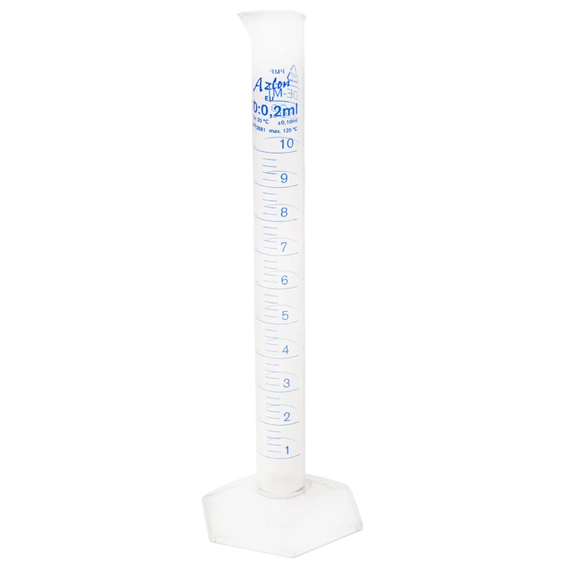 RS PRO Polymethylpentene Measuring Cylinder 10ml Transparent Thermoplastic PMP Material Hexagonal Base 140mm Length 891-9987