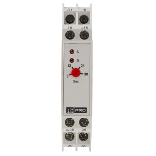 RS PRO DIN Rail Timer Relay 2-Contact, 24 V DC, 240 V AC, 415 V AC, 3 to 120 s Time Range, 1-Function, 2SPNO Switch 896-6832