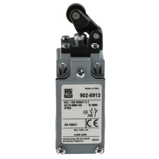 RS PRO Roller Lever Limit Switch 1 NO/1 NC Snap Action Zinc Alloy Housing IP66 400V AC 10A IP66