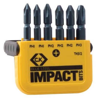 CK Phillips Screwdriver Impact Bit Set Steel PH1 PH2 PH3 6 Pieces T4512
