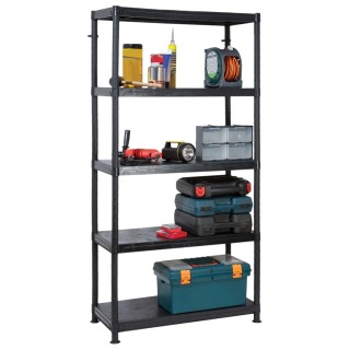 RS PRO Black 5 Shelf Plastic Shelving Unit 1.84m Height 900mm Width 400mm Depth 50kg Load Capacity 909-7028