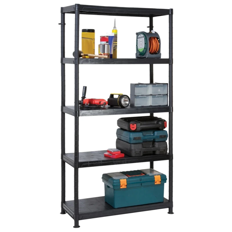 RS PRO Black 5 Shelf Plastic Shelving Unit 1.84m Height 900mm Width 400mm Depth 50kg Load Capacity 909-7028