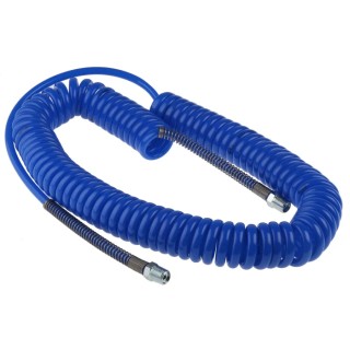 RS PRO 6 m Blue Polyurethane Recoil Hose 8mm OD 5mm ID BSPT 1/4 in Press In Swivel Coupling, 10 bar Pressure, -20°C 917-2331