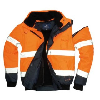Portwest 300D Industry High Visibility Orange Men's Hi Vis Bomber Jacket, XL 918-6018